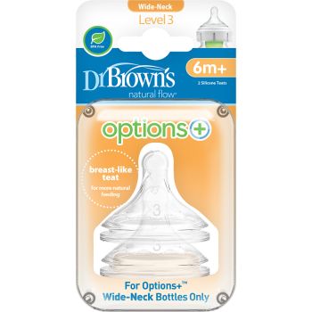 Dr. Brown's Options+ 仿母乳矽膠奶咀6m+(2個裝)